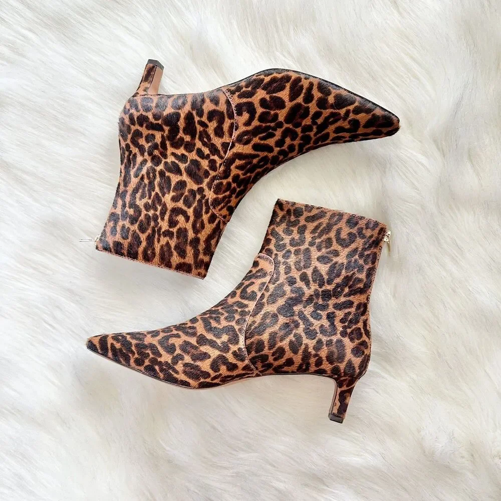 NWOB Madewell The Dimes Kitten-Heel Boot in Dark Carob Multi Animal Print Sz 8.5